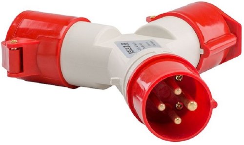 Разветвитель кабельный двухлучевой Кэаз 16А 3P+PE 400В IP44 красный фото Разветвитель кабельный двухлучевой Кэаз 16А 3P+PE 400В IP44 красный картинка